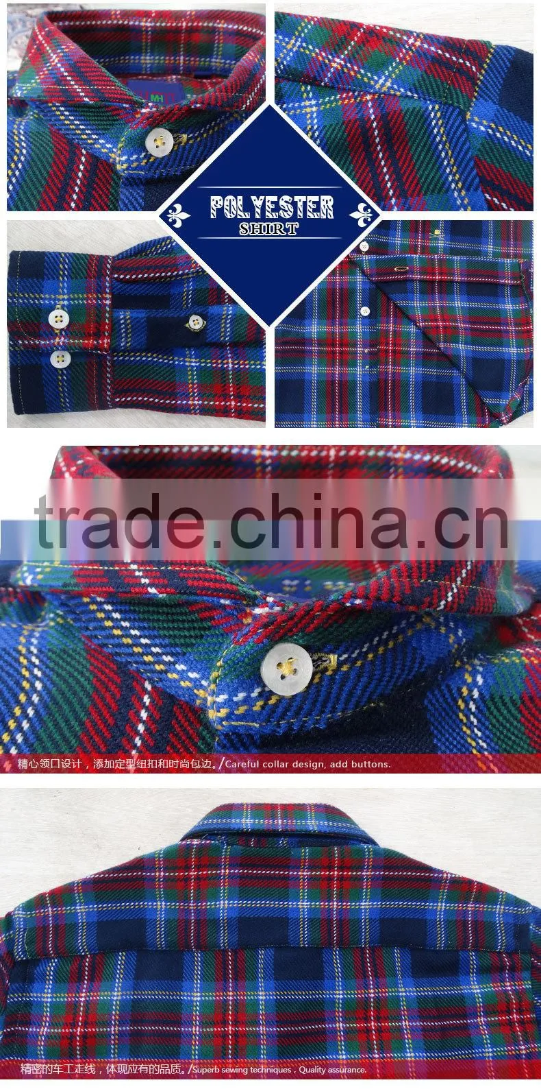 Custom color contract men's plaid shirts spread collar slim fit