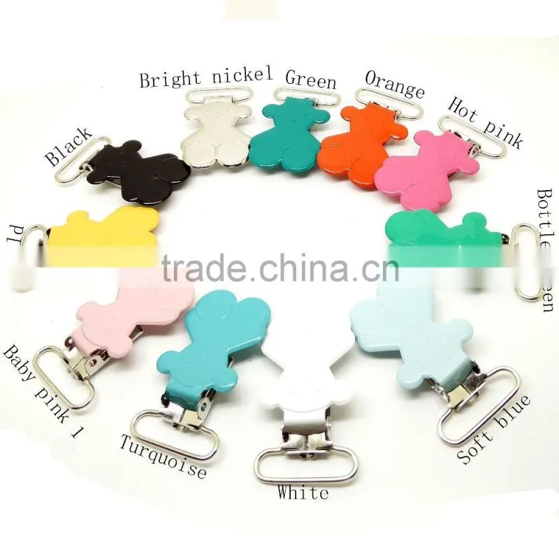 1" Bear Suspender Clips Enamel Pacifier Holder Clips