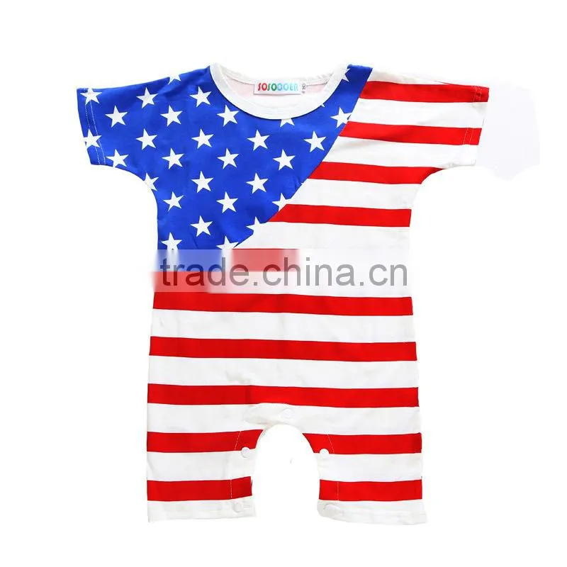 2017 Summer Kids Baby Toddler Clothing Usa Flag Printed Baby Romper Suit