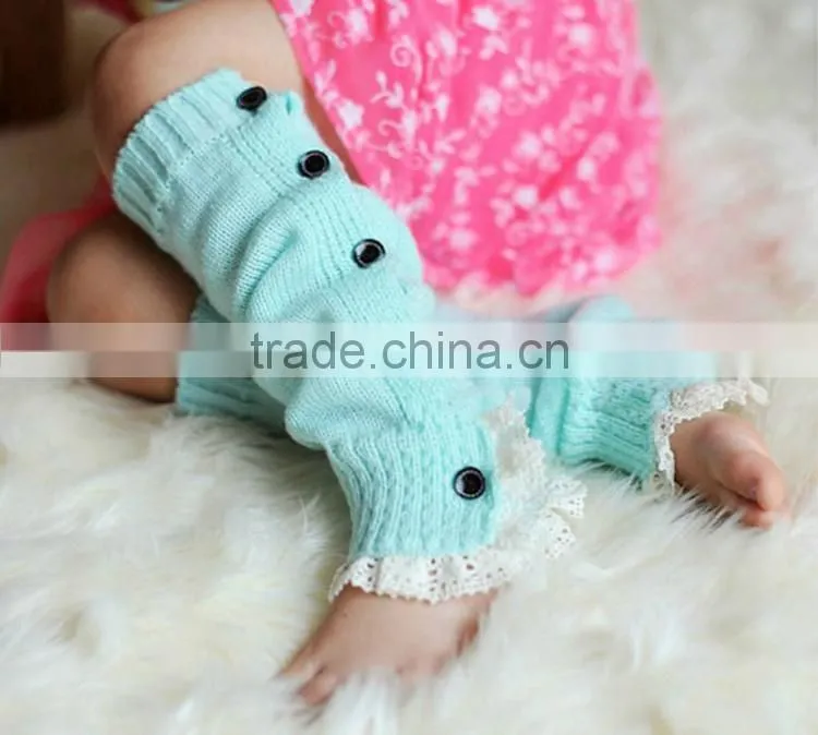 Women Socks Knitted Boot Cuffs Button Leg Warmers Crochet Lace Trim