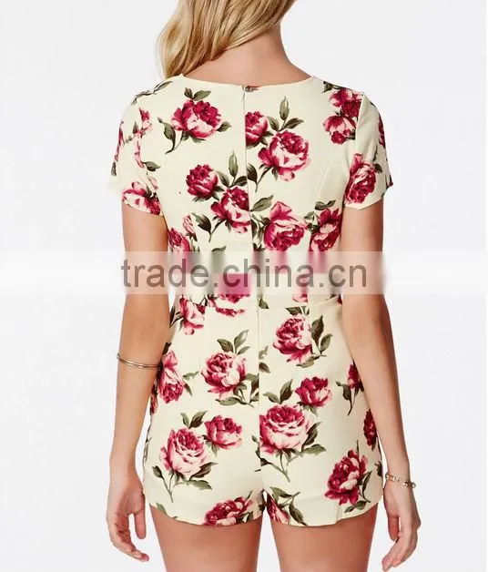 Rose print jumpsuit playsuit, lady playsuit, wholesale playsuit