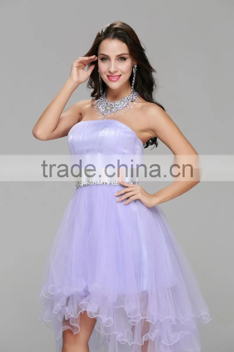 New design high quality crystal beaded tull Neck hanging Medium short Strapless sexy prom gown party dress