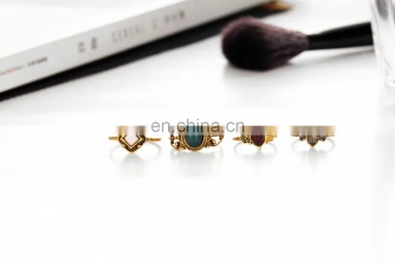 4pcs/set Retro Jewelry Carved Gemstone Finger Knuckle Rings Sets