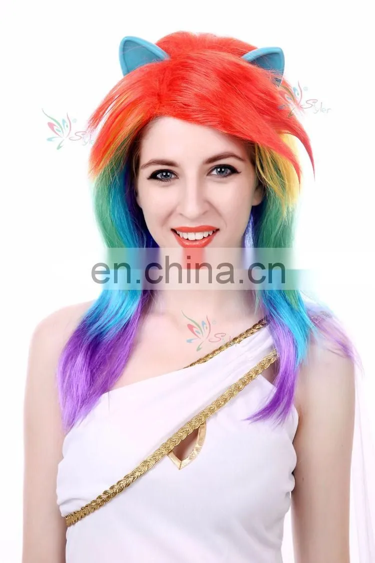 hot selling wholesale halloween synthetic hair wig cosplay layered rainbow wig