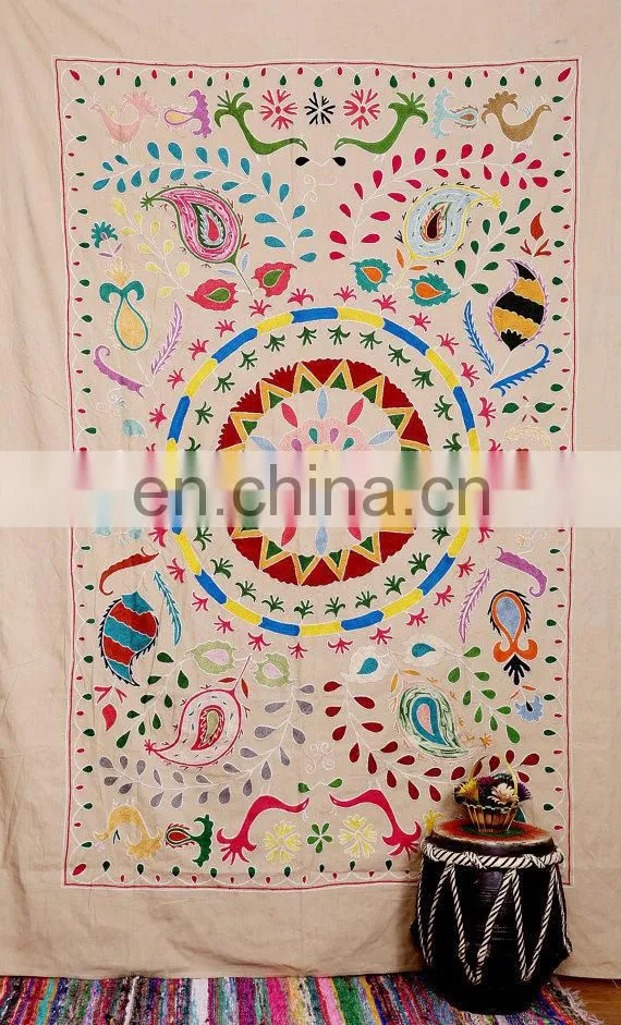 Uzbek Suzani Throw Hand Embroidered Suzani Wall Hanging Suzani Bed cover