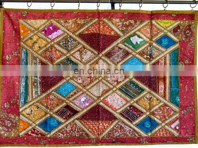 Wholesale Old Sari Patchwork Tapestry Wall Hangings handmade silk beads work Runner