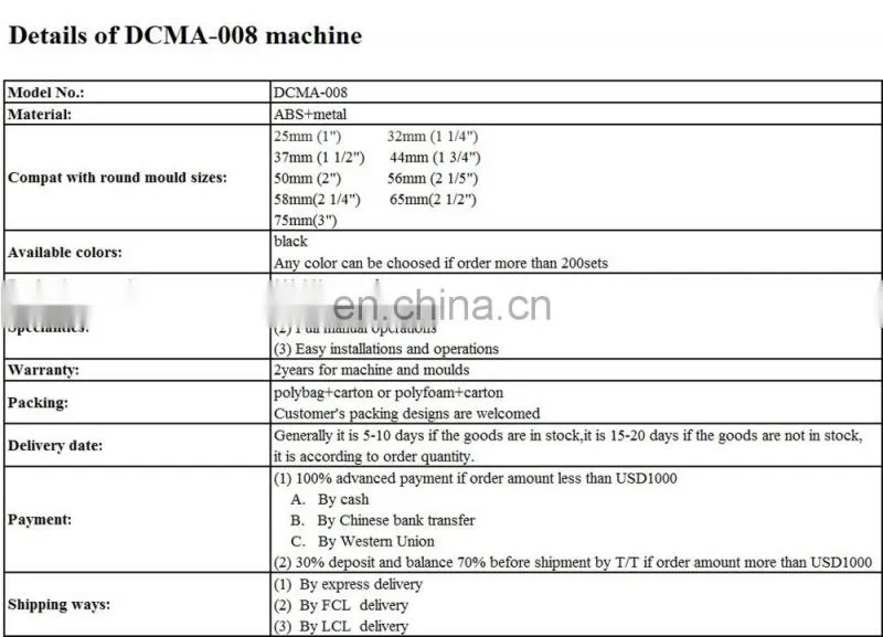 Low price top quality manual plastic round button maker DCMA-008