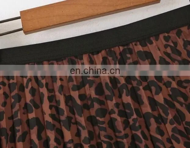 Long elastane waist cheap leopard printing pleats plus size skirts for fat women