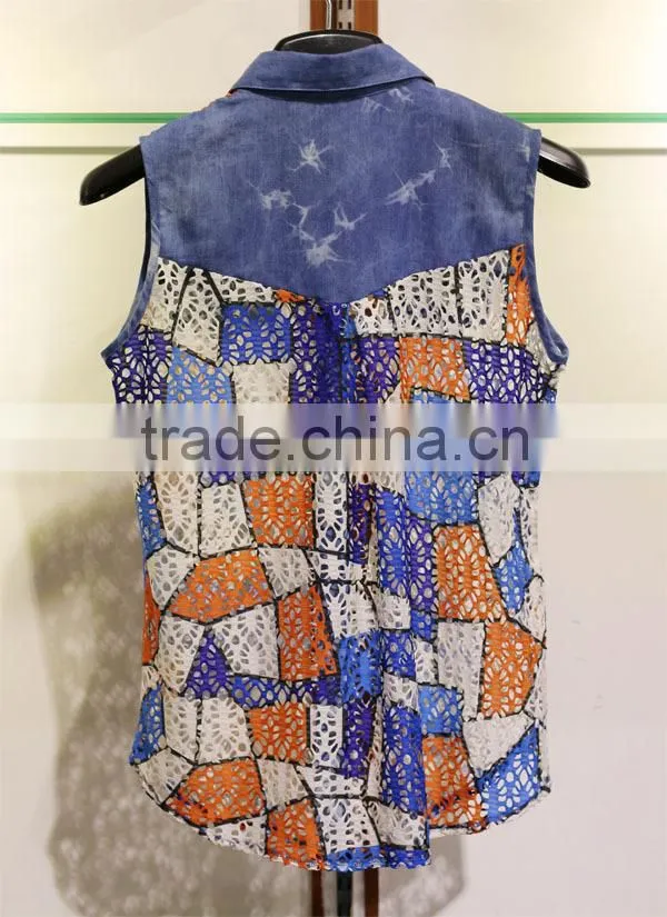 Hollowed-out sleeveless tops with colorful tetragonum for women