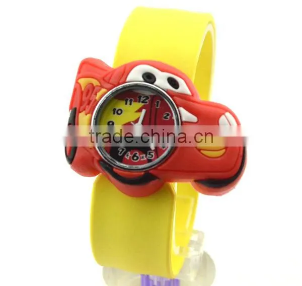 Cute cars slap watch with glass face quartz movt silicone strap for child