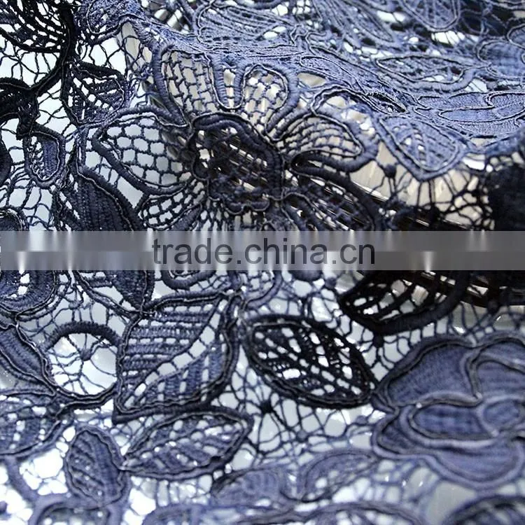Chinese factory custom pattern deep blue water soluble lace for lady dress