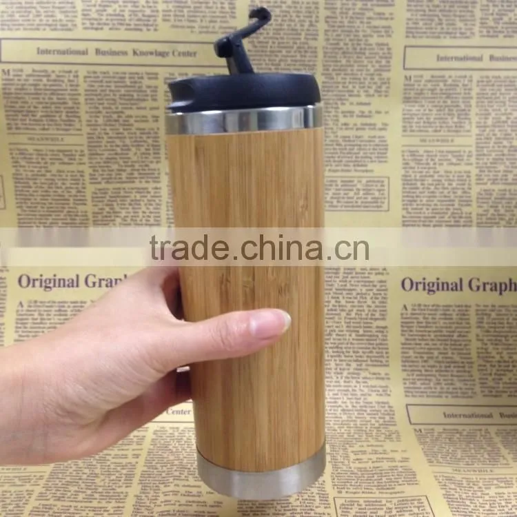 Made in China Mlife wholesale high quality mini 350ml double wall stainless steel vacuum bamboo flask, bamboo tea travel mug
