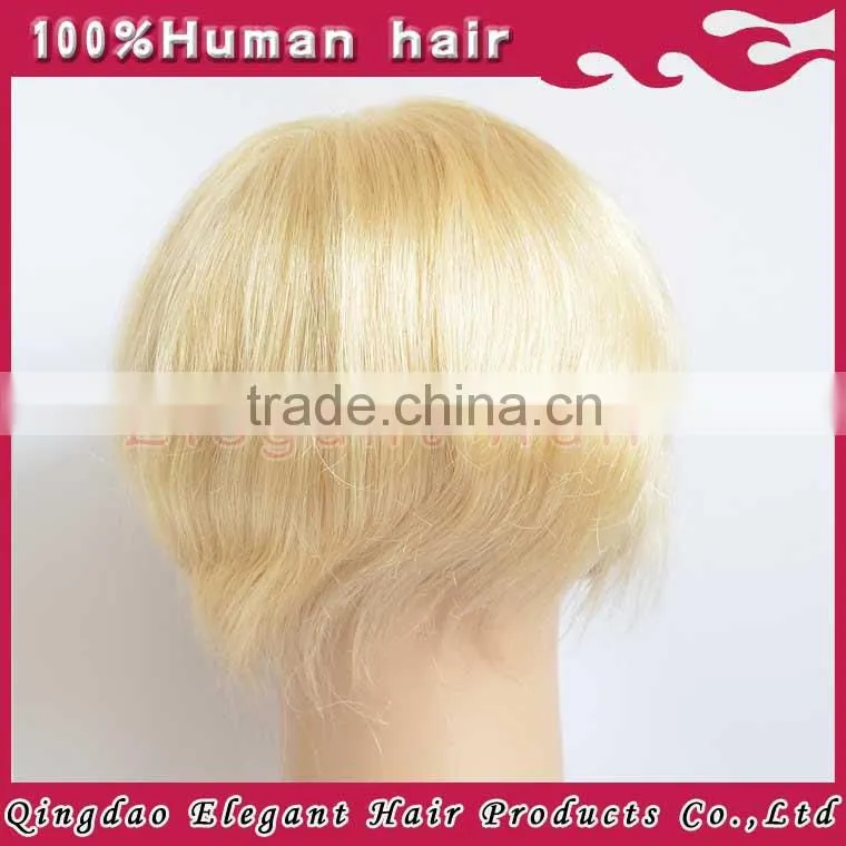 Short silky straight wave thin skin European remy hair blonde toupee