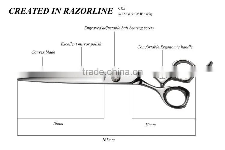 RAZORLINE SUS440C Steel CK2-6.5 Barber Style Professional hairdressing scissors