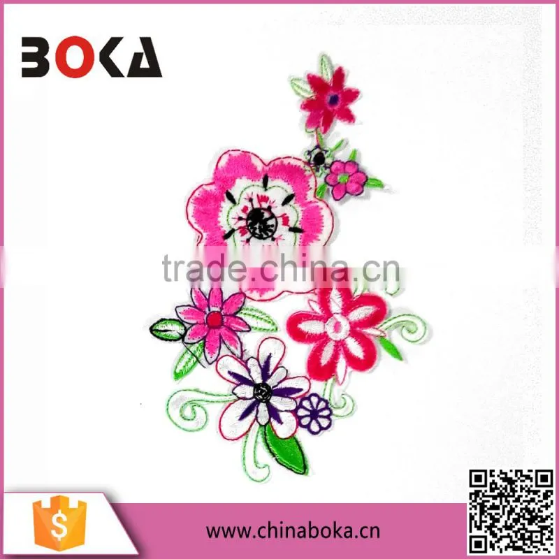 BOKA Chinese Pink Embroidered Iron On Flower Patches