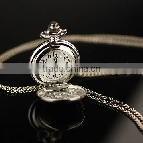 WP032 New Ladies Smooth Stainless Steel Case White Dial Arabic Numbers Necklace Pendant Pocket Watch