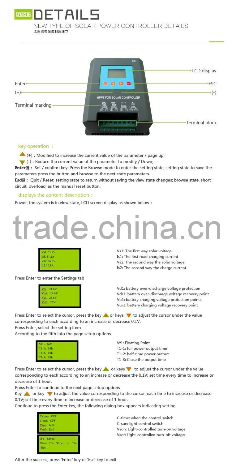 Overcharge protection 24v mppt solar panel charge controller/regulator 40a