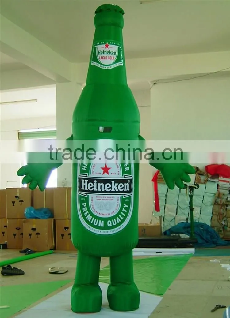 Green customized inflatable beer bottle moving cartoon