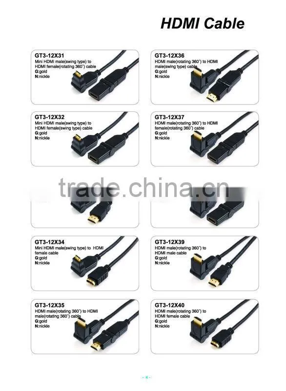 GT3-12X22 Best price HDMI cable with high speed 360deg rotatable