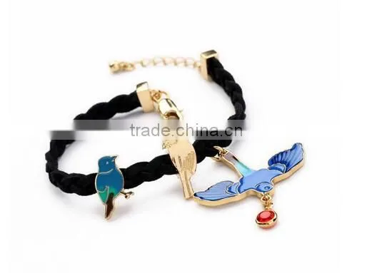>< SW16643 Exquisite Cute Blue Enamel Rope Bird Charm Bracelet /