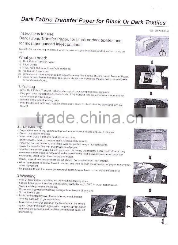 T-shirt transfer photo paper(for light and dark t-shirt) A4 size