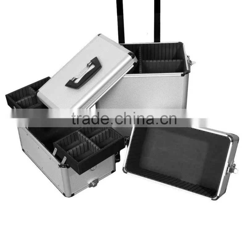 Premium Quality Silver Professional Cosmetic Trolley Case Hairdressing Makeup Beauty Vanity Storage Box