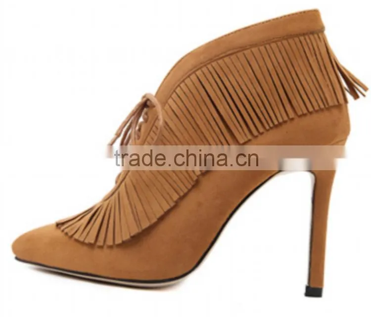 2015 autumn winter women stiletto heel tassel boots high heel ladies suede short ankle boots