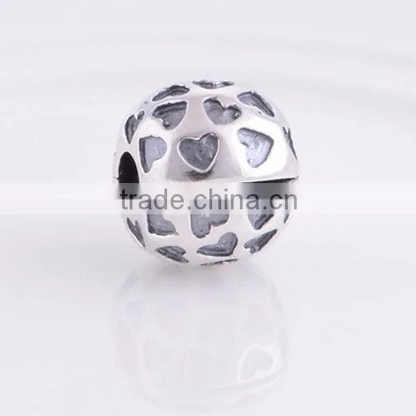 NEW 100% 925 Sterling Silver European Clip And Clasp Charms Love heart Silver beads