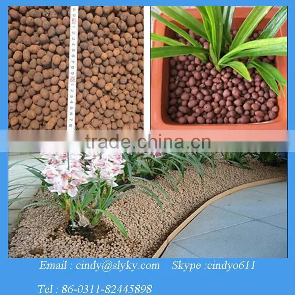 Expanded clay pebbles soil in plant growingbed