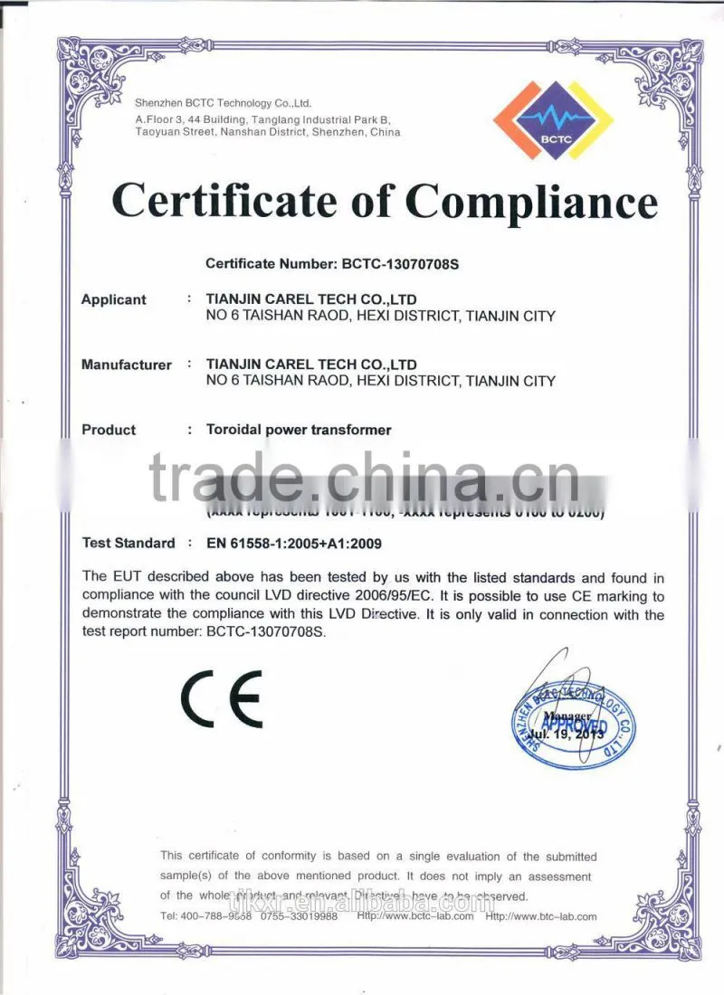 CE, ROHS approved transformadores teroidal 220V