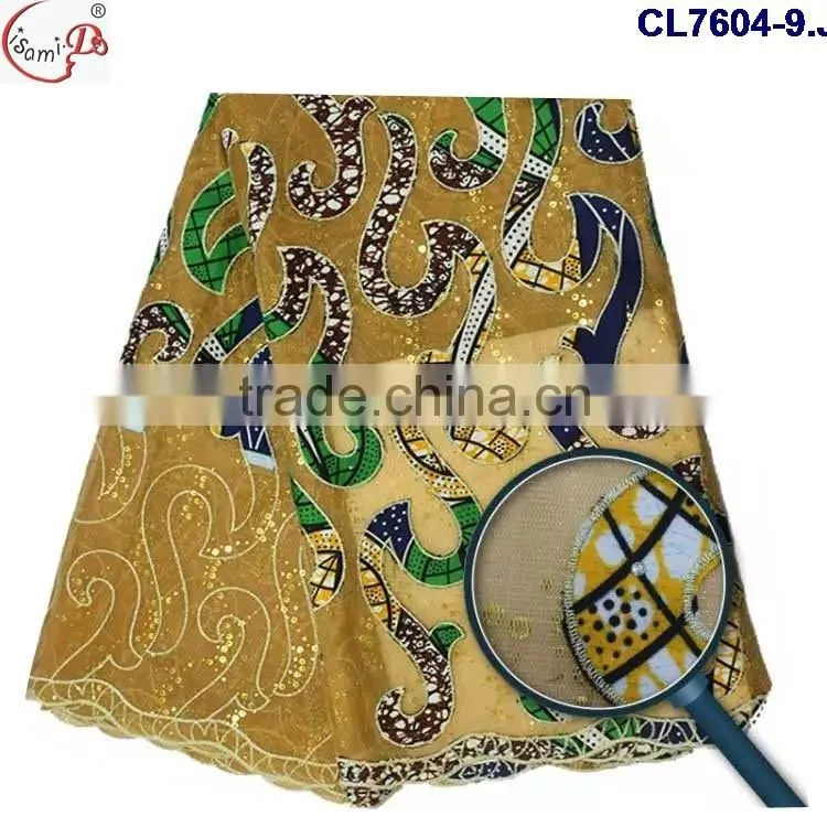 CL7604 Hot sell african market wax lace fabric for women making dress,ankara lace