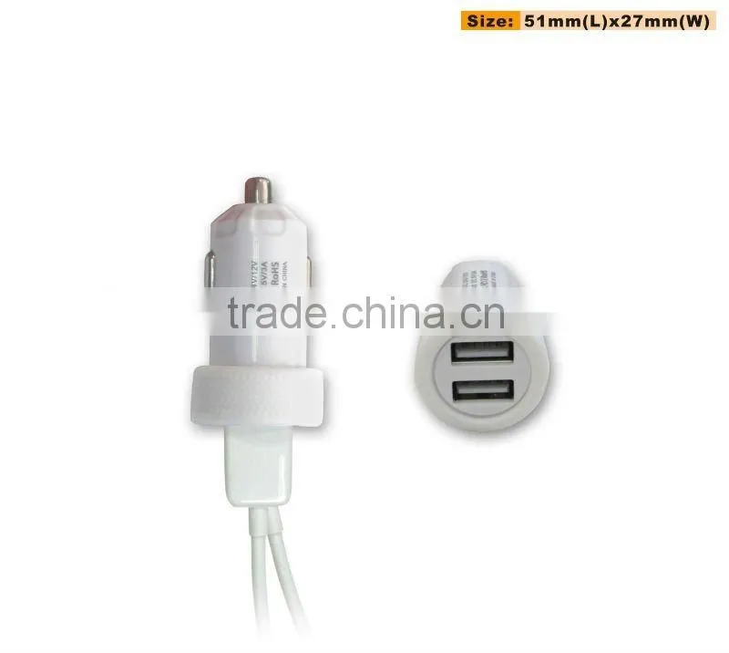 Dual USB 3.1A mini car charger with CE / RoHs / FCC certificate