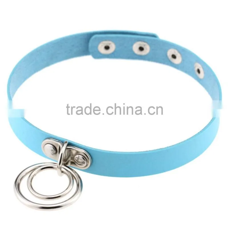 Hot Sale Fashion Sexy Punk Gothic Leather Choker necklace Round Metal Pendant Buckle Collar Anime Necklaces