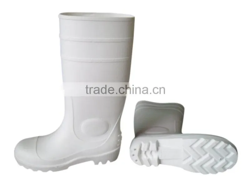 White PVC wellington boots with steel toe