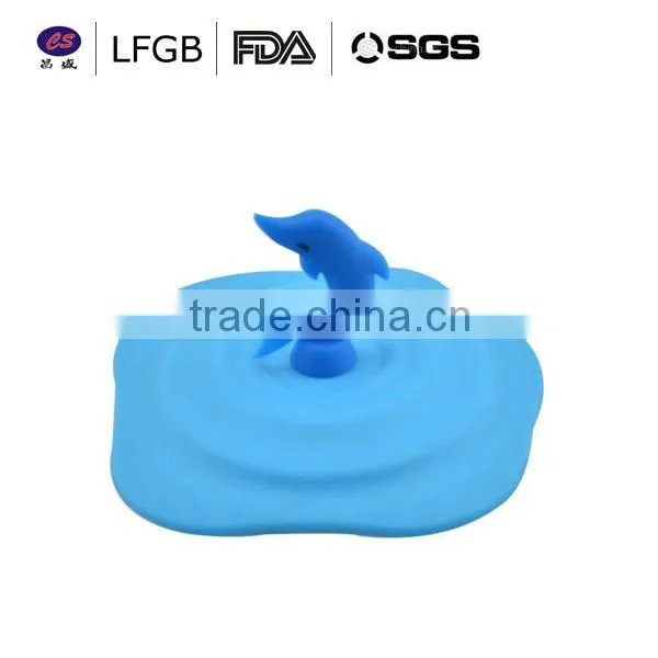 Hot sale ! wholesale factory price lovely dolphin shape silicone cup lids