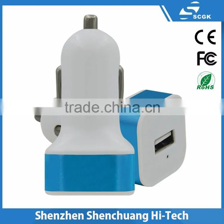 2.1A dual USB car charger with metal ring for iphone