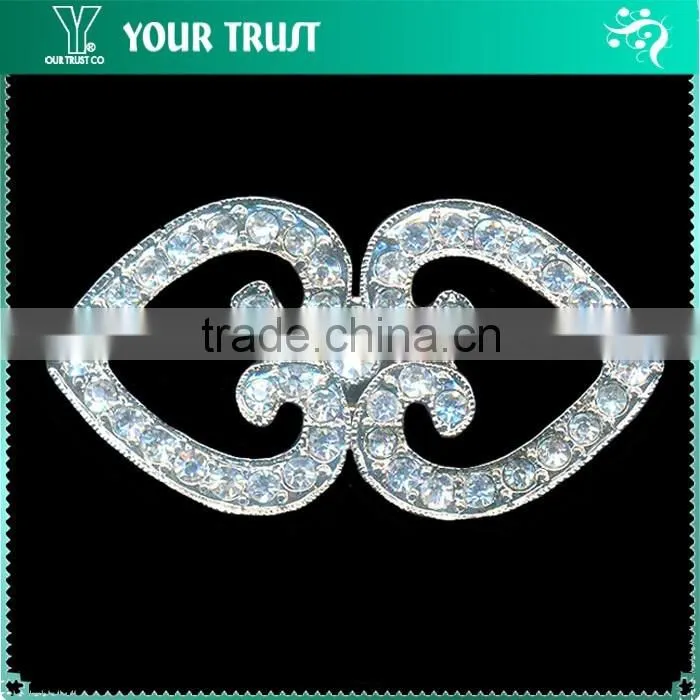 6MM 2MM Clear Cystal Rhinestone Wedding Garment Rhodium Metal Pair Buckle