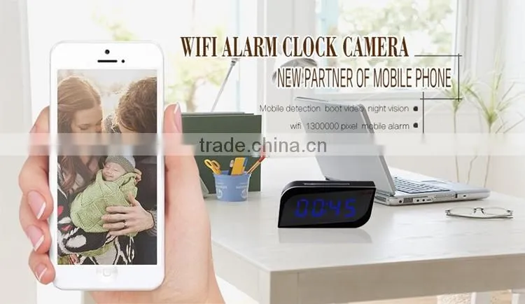 HD 720P H.264 Wide Angle Lens WIFI Alarm Clock ,Motion Detection SPY WIFI Alarm Clock Camera