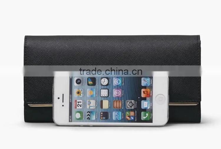 Classical saffiano leather wallet with metal frame