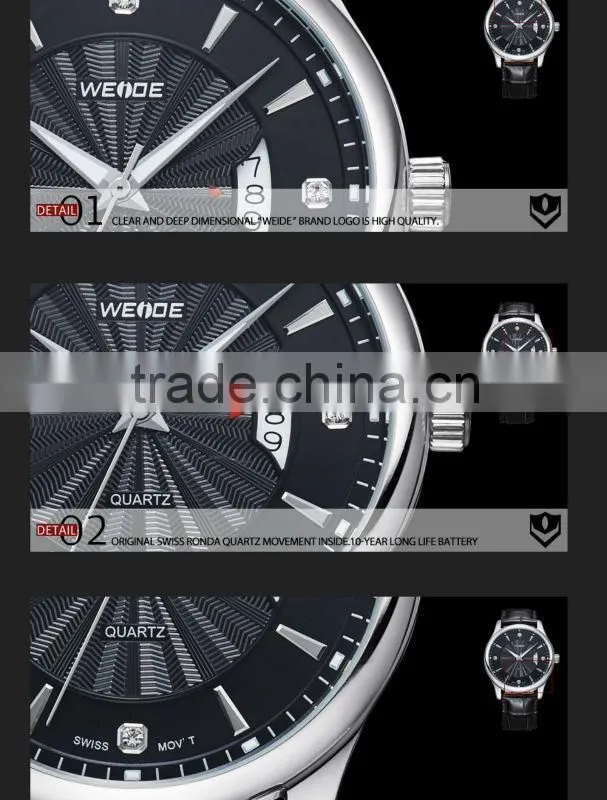 WEIDE WG93005 Men's Brand Watches Fashion Luxury Two Tone Gold Genuine Leather Strap Men Dress classic Quartz Watch