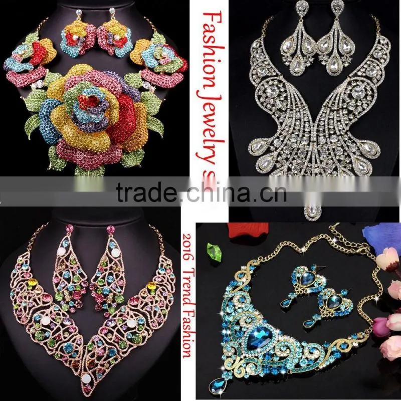 fashion jewelry crystal bead African Handmade crystal Rhinestone jewelry set 18k gold jewelry
