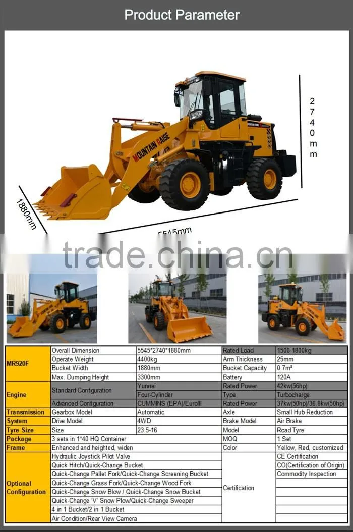 articulated small farm mini wheel loader with price list for sale