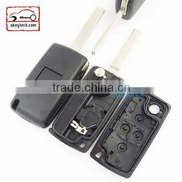 Good Price Peugeot 4 button flip romote key shell for 308 blank with battery place Car Key Peugeot 0536 romote key shell