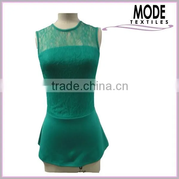 lace detailed green sleeveless ladies' blouse