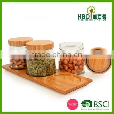 New Transparant glass jar/glass canister with airtight bamboo lid