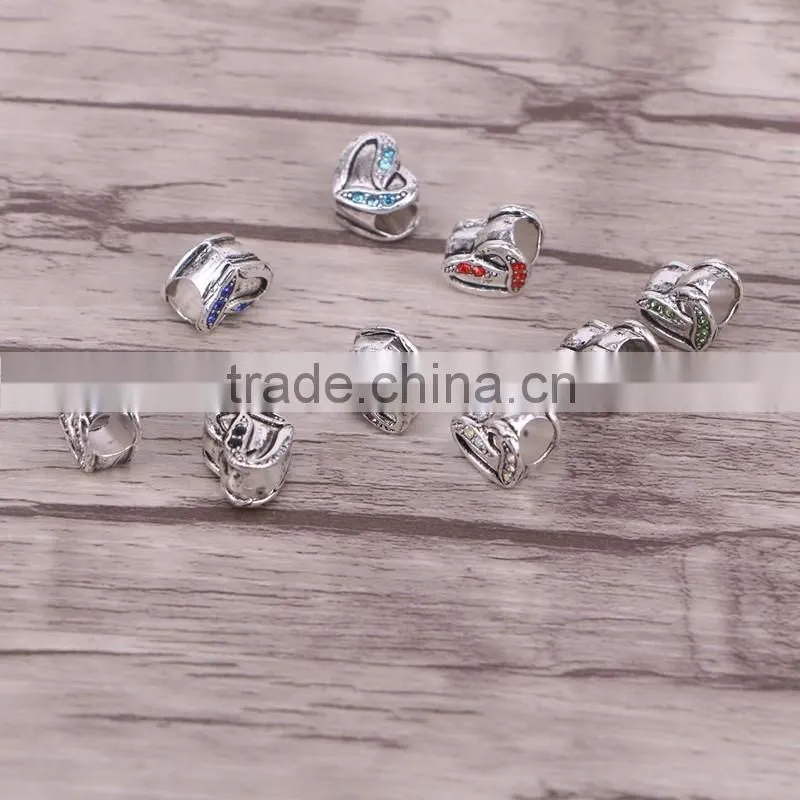Antique silver plated love heart big hole bead charm Fits European Charm Bracelets