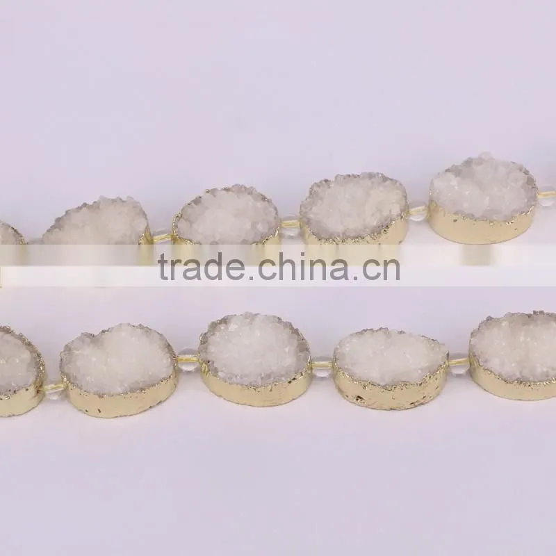 Full Strand (6pcs) Druzy Quartz Stone Beads - Gold plated edged Drusy Crystal Gemstone Beads