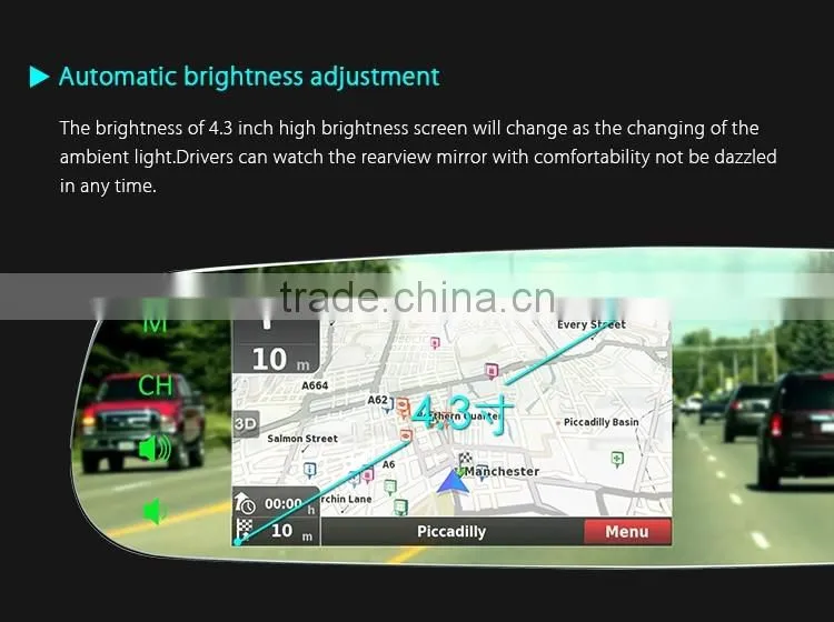 4.3 inch frameless mirror link synchronize the informations of your smart phone, reverse camera