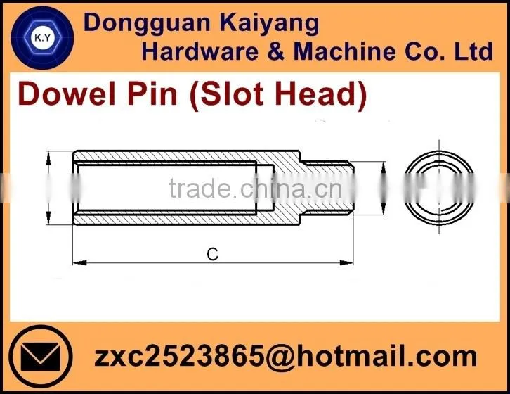 Dowel Pin with Slotting Head (for Furniture); Zinc plated (Blue , white/bright , yellow zinc finish ); M4, M6
