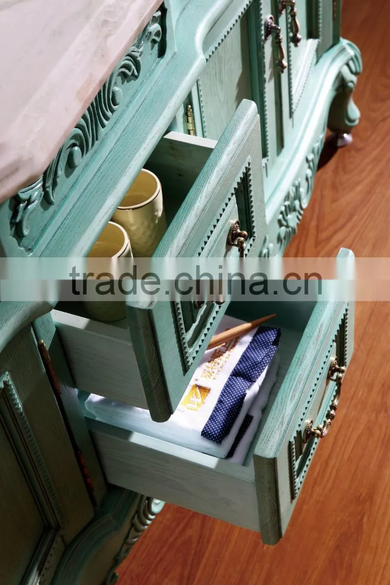 turkish style furniture baroque bathroom cabinet solid wood with double mirrors WTS801